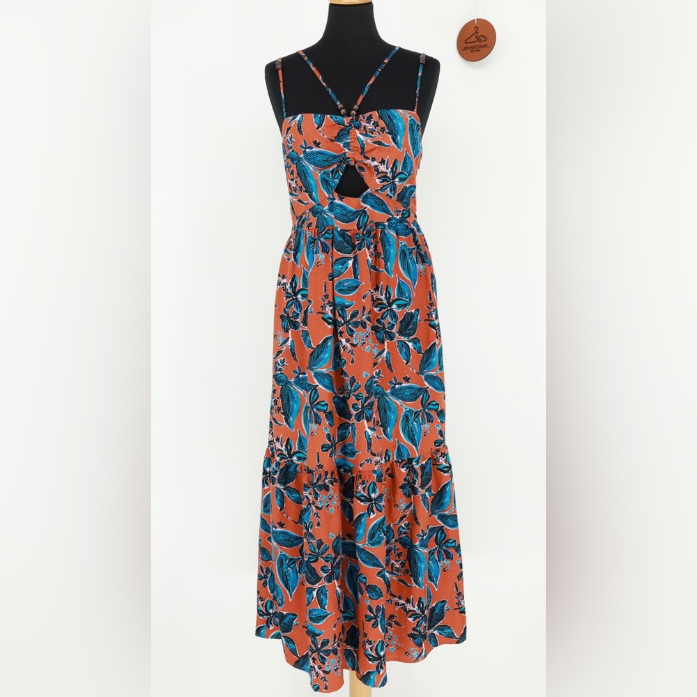 JASON WU Floral Maxi Dress Cutout Tiered Spaghetti Strap Medium Bead Accent NWT‎